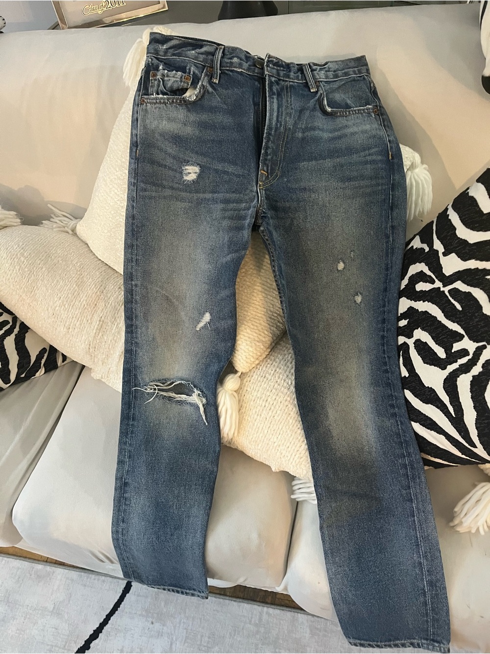 Grlfrnd Distressed Blue Straight-Leg Jeans